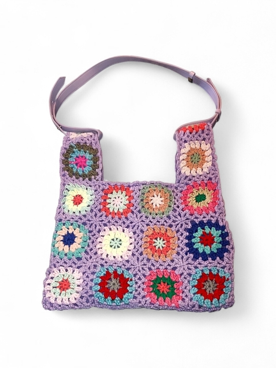Handbags - Lavender Crochet Granny Square Shoulder Bag